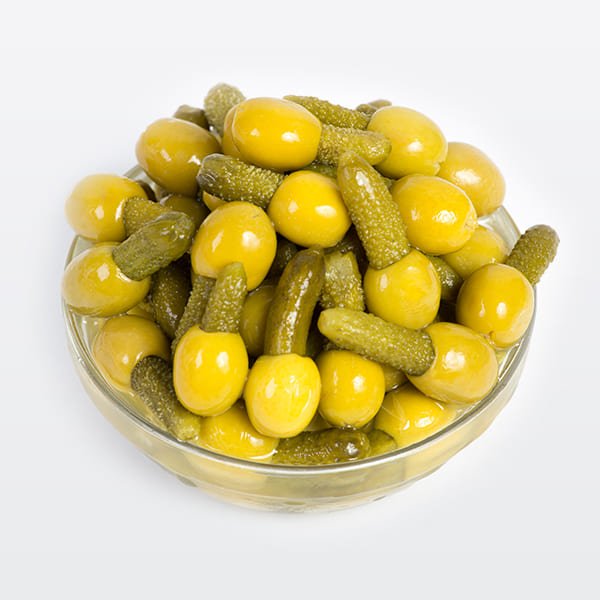 Alyvuogės žalios įdarytos agurkėliais KIMBITOS, 950g.