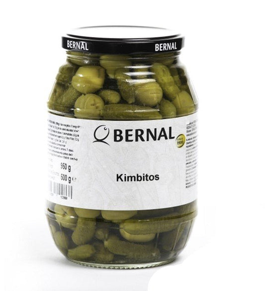 Alyvuogės žalios įdarytos agurkėliais KIMBITOS, 950g.