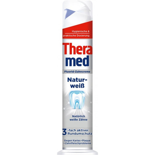 THERAMED NATUR WEISS balinanti dantų pasta su dozatoriumi 100 ml